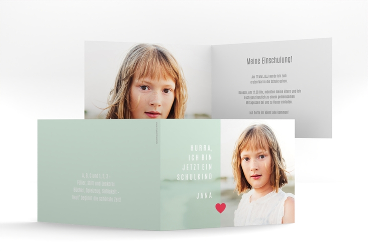 Einschulungskarte Farbenfreudig A6 Klappkarte quer mint