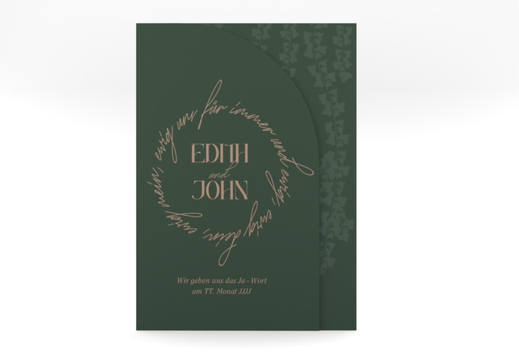 Hochzeitseinladung Efeugrün mittlere Bogen-Wickelfalzkarte gruen im Fantasy-Elfen-Design mit Efeu