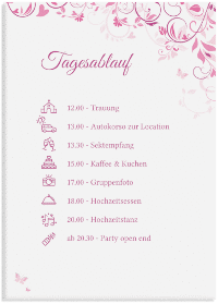 Klick: Details zu Tagesablauf Leinwand Hochzeit "Lilly" anzeigen Tagesablauf Leinwand Hochzeit "Lilly" 50 x 70 cm Leinwand pink