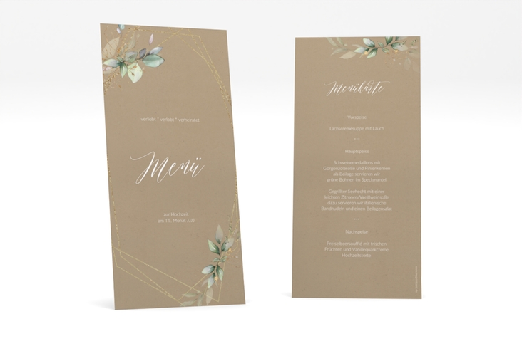 Menükarte Hochzeit Greenish lange Karte hoch Kraftpapier
