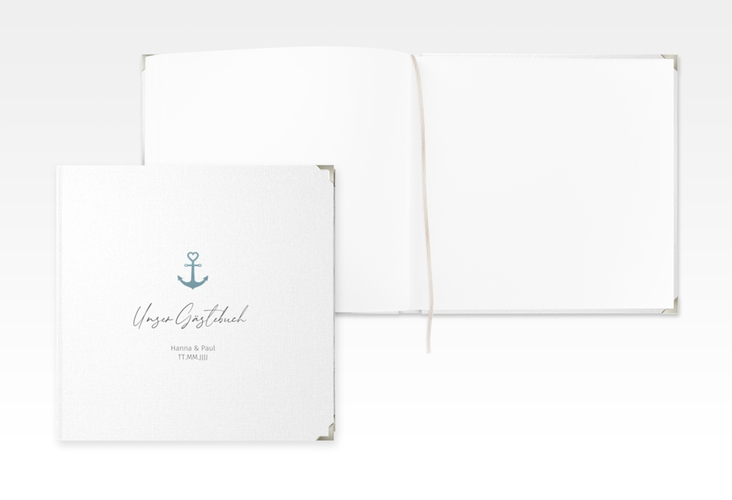 Gästebuch Selection Hochzeit Ankerliebe Leinen-Hardcover weiss im minimalistischen maritimen Design mit Anker