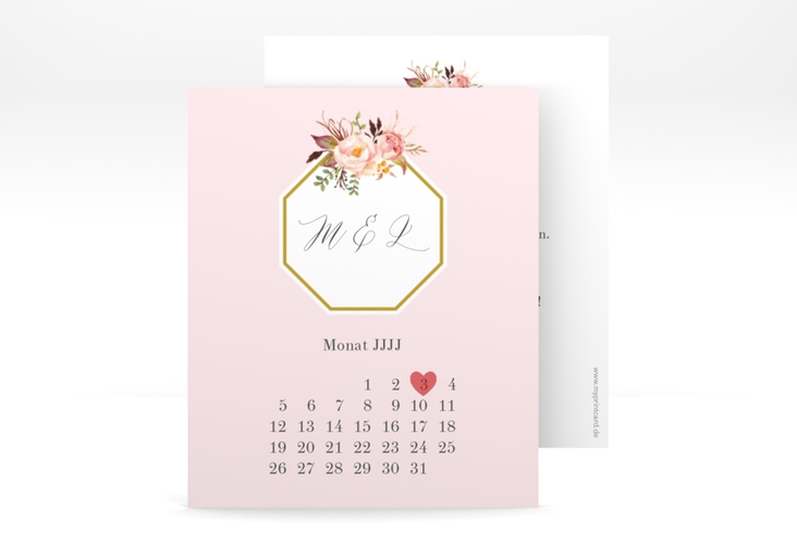 Save the Date-Kalenderblatt Prachtvoll Kalenderblatt-Karte rosa hochglanz