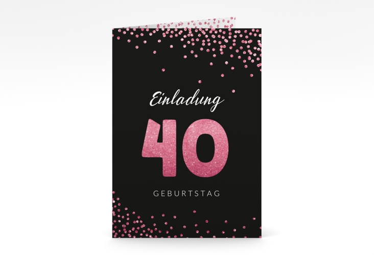 Einladung 40. Geburtstag Glitzer A6 Klappkarte hoch hochglanz