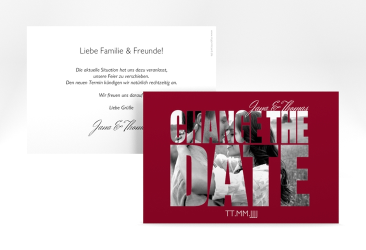 Change the Date-Karte Hochzeit Letters A6 Karte quer rot