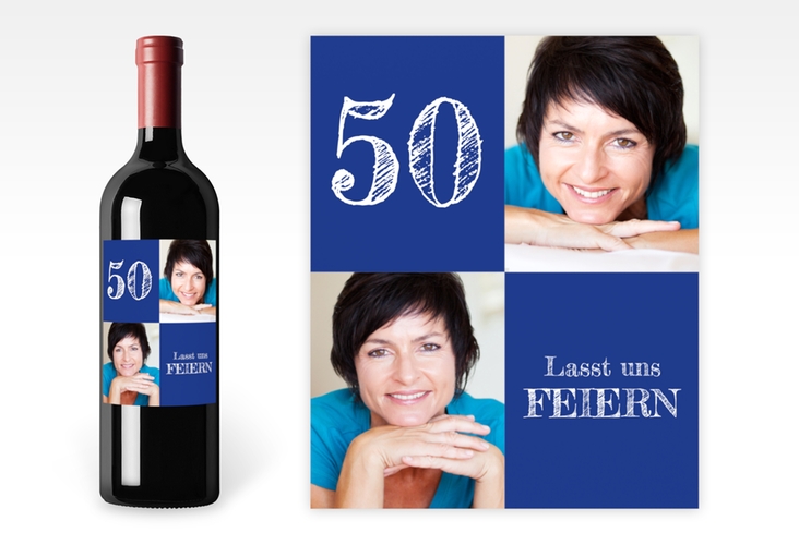 Weinflaschen-Etikett Lebensfreude Etikett Weinflasche 4er Set blau