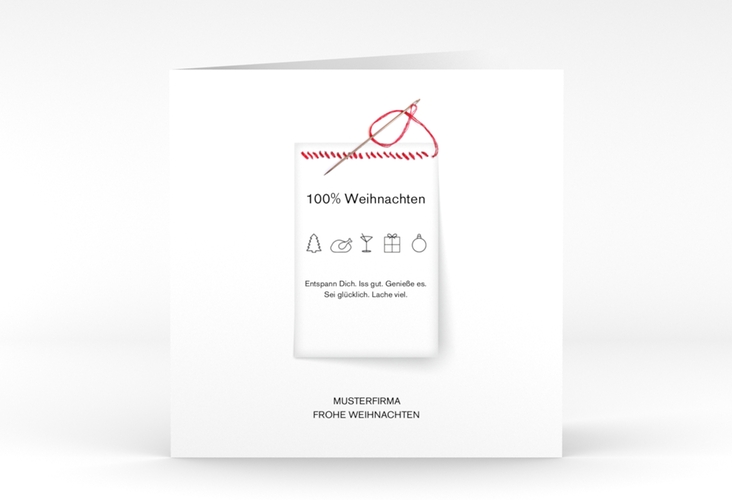 Geschäftliche Weihnachtskarte "Weihnachtshinweis" quadratische Klappkarte lustig im Waschzettel-Design mit Icons