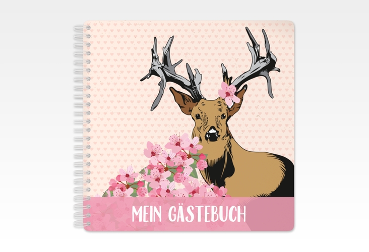 Gästebuch Geburtstag Platzhirsch Ringbindung rosa