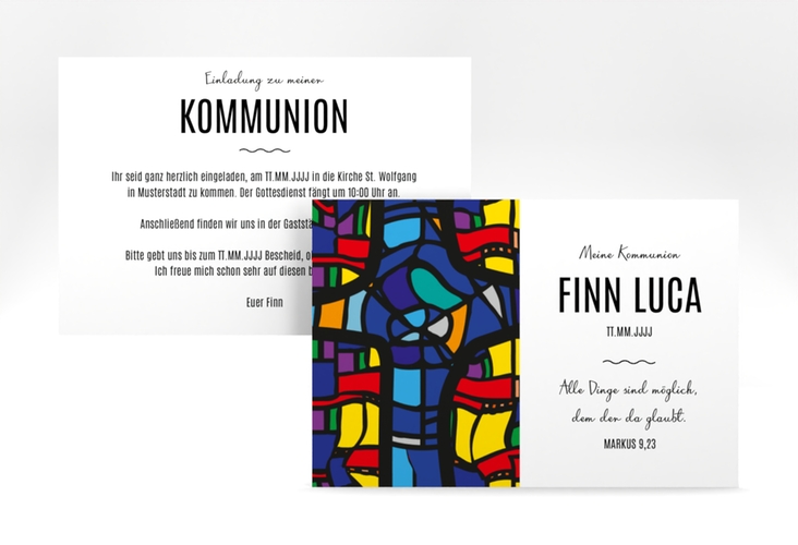 Kommunionseinladung Kirchenfenster A6 Karte quer