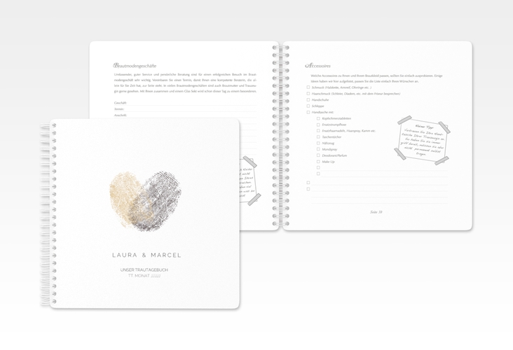 Trautagebuch Hochzeit Fingerprint Trautagebuch Hochzeit beige schlicht mit Fingerabdruck-Motiv