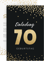 Einladung 70. Geburtstag Glitzer A6 Karte hoch gold