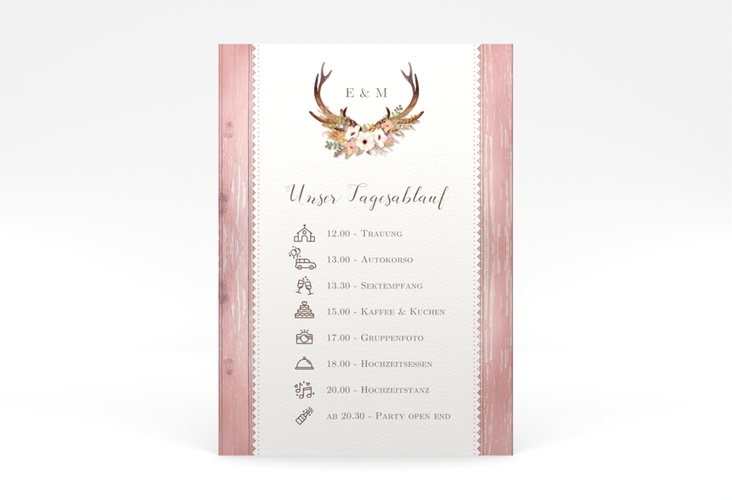 Tagesablauf Poster Hochzeit Heimatjuwel 50 x 70 cm Poster mit Hirschgeweih und Holz-Hintergrund