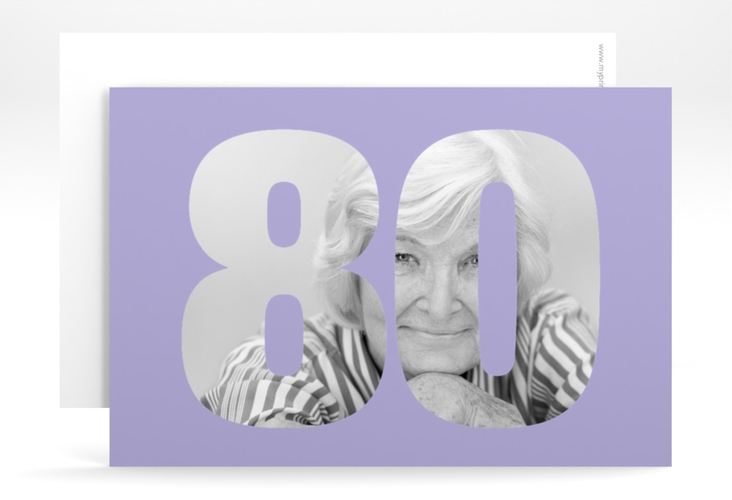 Einladung 80. Geburtstag Numbers A6 Karte quer flieder