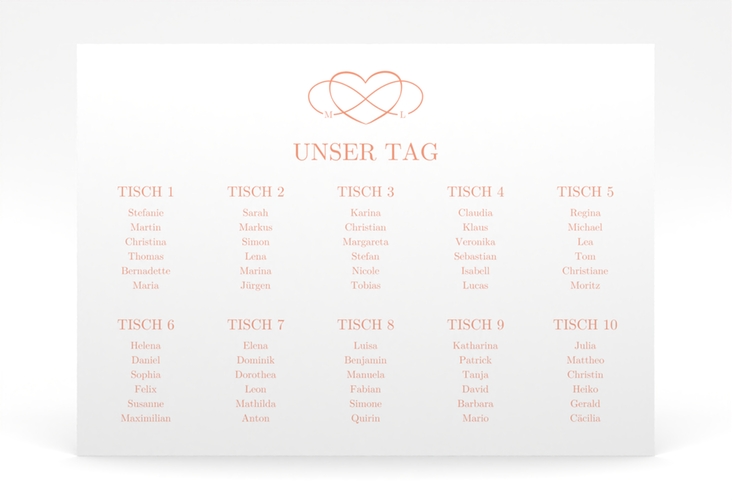 Sitzplan Poster Hochzeit Infinity 70 x 50 cm Poster apricot
