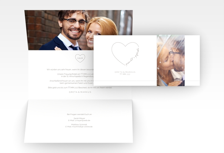 Hochzeitseinladung Lebenstraum Wickelfalzkarte + Banderole weiss