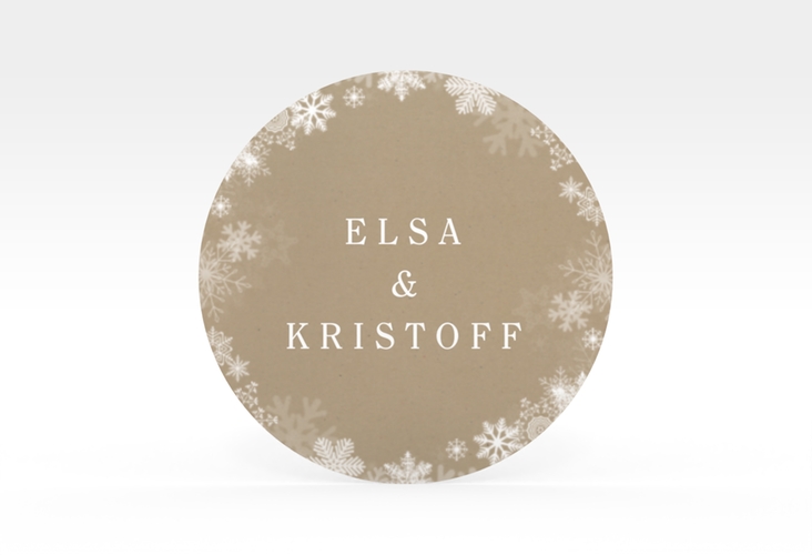 Aufkleber Hochzeit Snowfall Aufkleber, selbstklebend, rund Kraftpapier mit Schneeflocken für Winterhochzeit