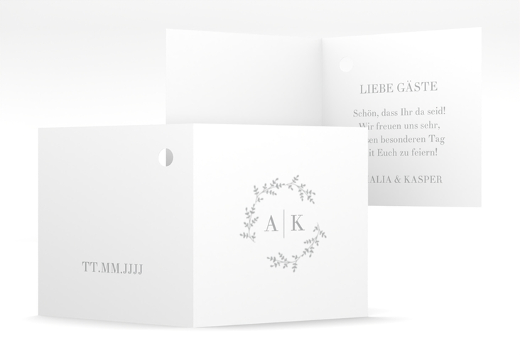 Geschenkanhänger Hochzeit Filigrana Geschenkanhänger 10er Set grau hochglanz in reduziertem Design mit Initialen und zartem Blätterkranz