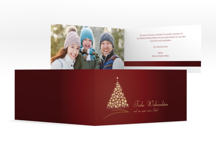 Weihnachtskarte Edel lange Klappkarte quer rot hochglanz mit Weihnachtsbaum-Motiv
