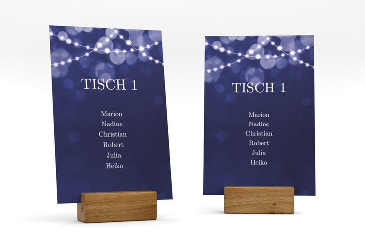 Tischaufsteller Hochzeit Lichtspiel Tischaufsteller blau