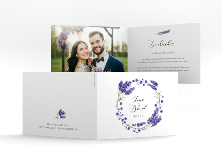 Dankeskarte Hochzeit Lavendel A6 Klappkarte quer hochglanz