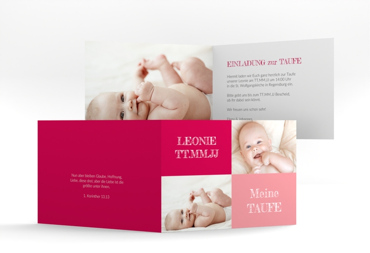 Einladung Taufe Faith A6 Klappkarte quer pink