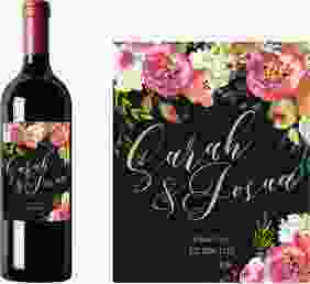 Weinetikett zur Hochzeit Flowerbomb Etikett Weinflasche 4er Set schwarz