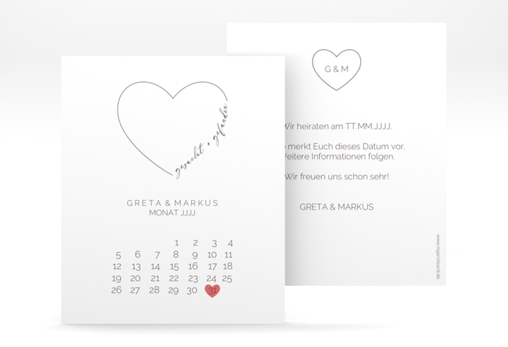 Save the Date-Kalenderblatt Lebenstraum Kalenderblatt-Karte weiss