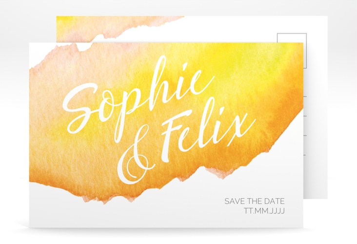Save the Date-Postkarte Aquarella A6 Postkarte gelb hochglanz