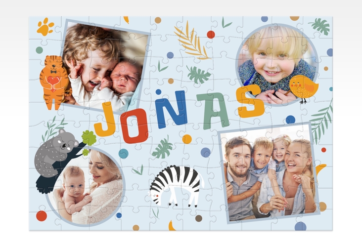 Fotopuzzle 100 Teile Tierisch 100 Teile blau mit Zootieren und vier Fotos