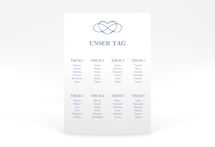 Sitzplan Poster Hochzeit Infinity 50 x 70 cm Poster blau
