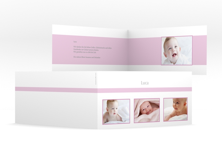 Geburtskarte Frame lange Klappkarte quer rosa hochglanz