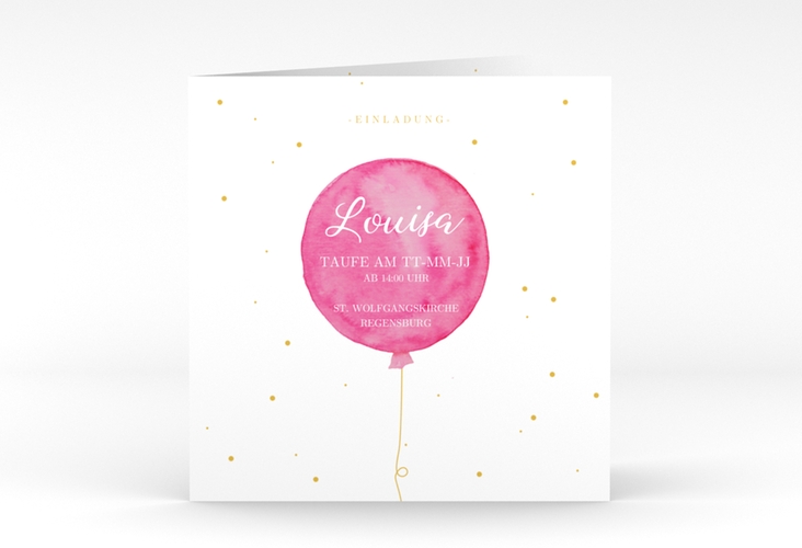 Einladung Taufe Balloon quadr. Klappkarte pink hochglanz
