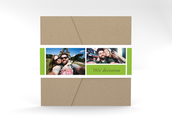Hochzeitseinladung "Collage" Pocketfold gruen