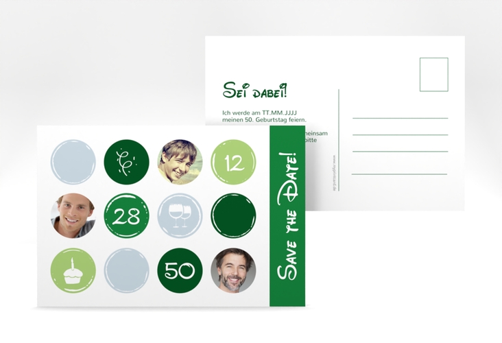 Save the Date-Postkarte Geburtstag Circles A6 Postkarte gruen