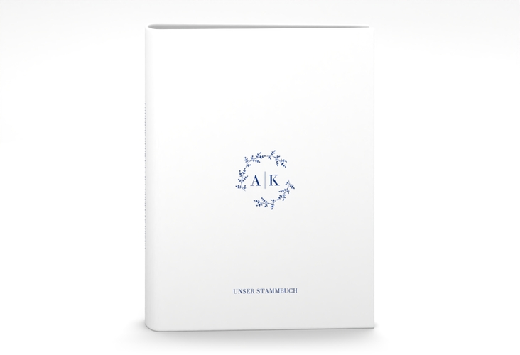 Stammbuch A5 Filigrana Stammbuch A5 blau in reduziertem Design mit Initialen und zartem Blätterkranz