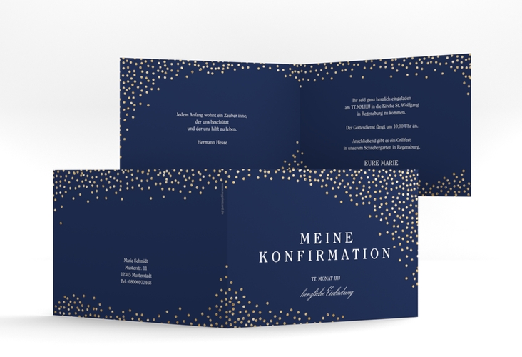 Einladung Konfirmation Glossy A6 Klappkarte quer blau hochglanz