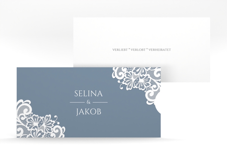 Hochzeitseinladung Vintage Einsteckkarte blau mit floraler Spitze