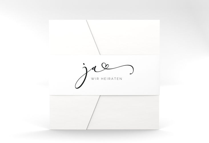 Hochzeitseinladung Jawort Pocketfold weiss modern minimalistisch mit veredelter Aufschrift