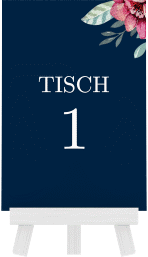 Klick: Details zu Tischnummer Hochzeit "Blooming" anzeigen Tischnummer Hochzeit Blooming Tischaufsteller blau