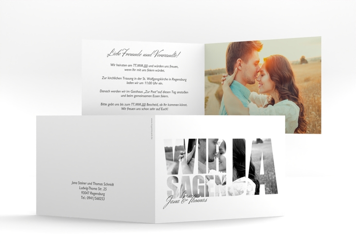 Hochzeitseinladung Letters A6 Klappkarte quer