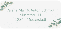 Klick: Details zu Absenderetikett Hochzeit "Verde" anzeigen Absenderetikett Hochzeit "Verde" 45,7 x 21,2 mm weiss