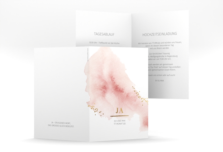 Einladungskarte Hochzeit Pastell A6 Klappkarte hoch rosa