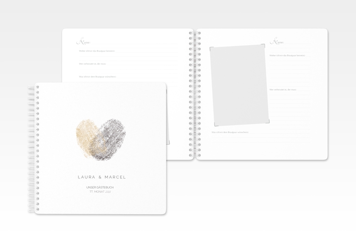 Gästebuch Hochzeit Fingerprint Ringbindung beige schlicht mit Fingerabdruck-Motiv