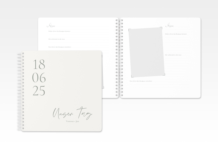 Gästebuch Hochzeit Day Ringbindung weiss mit Datum im minimalistischen Design