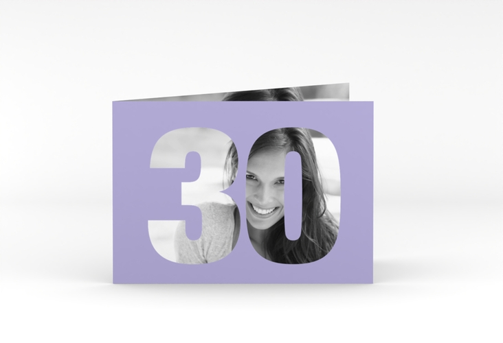 Einladung 30. Geburtstag Numbers A6 Klappkarte quer flieder