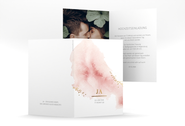 Einladungskarte Hochzeit Pastell A6 Klappkarte hoch rosa