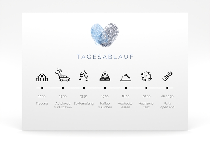 Tagesablauf Poster Hochzeit Fingerprint 70 x 50 cm Poster blau schlicht mit Fingerabdruck-Motiv