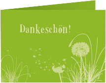 Klick: Details zu Dankeskarte Kommunion "Pusteblume" anzeigen Dankeskarte Kommunion Pusteblume A6 Klappkarte quer gruen