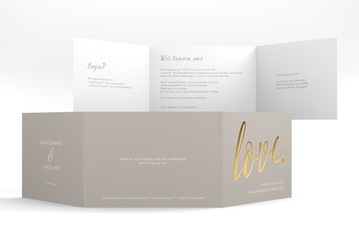 Hochzeitseinladung Glam A6 Doppel-Klappkarte grau hochglanz