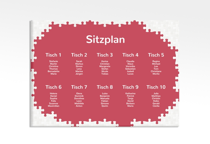 Sitzplan Leinwand Hochzeit Puzzle 70 x 50 cm Leinwand rot
