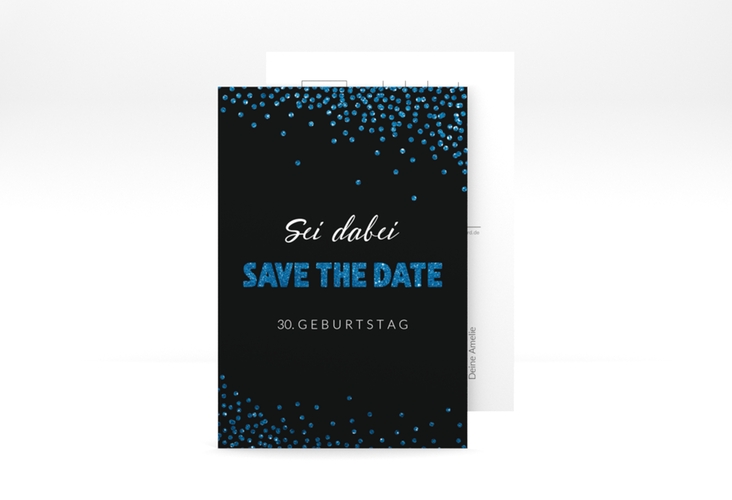 Save the Date-Postkarte Geburtstag Glitzer A6 Postkarte blau hochglanz